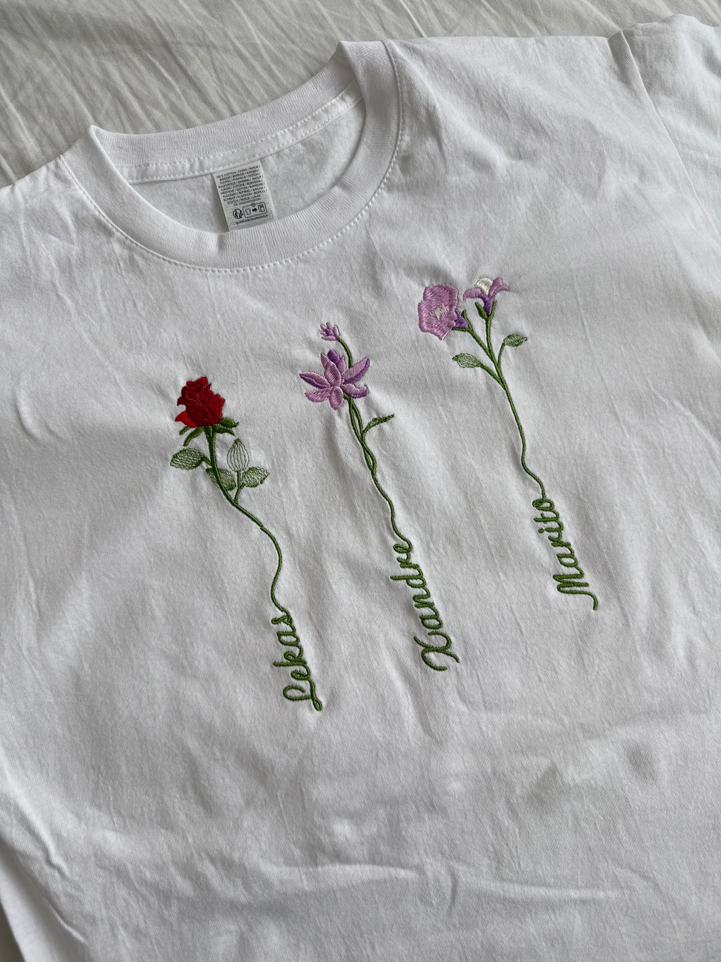 Custom Embroidered Birth Month Flower T-shirt