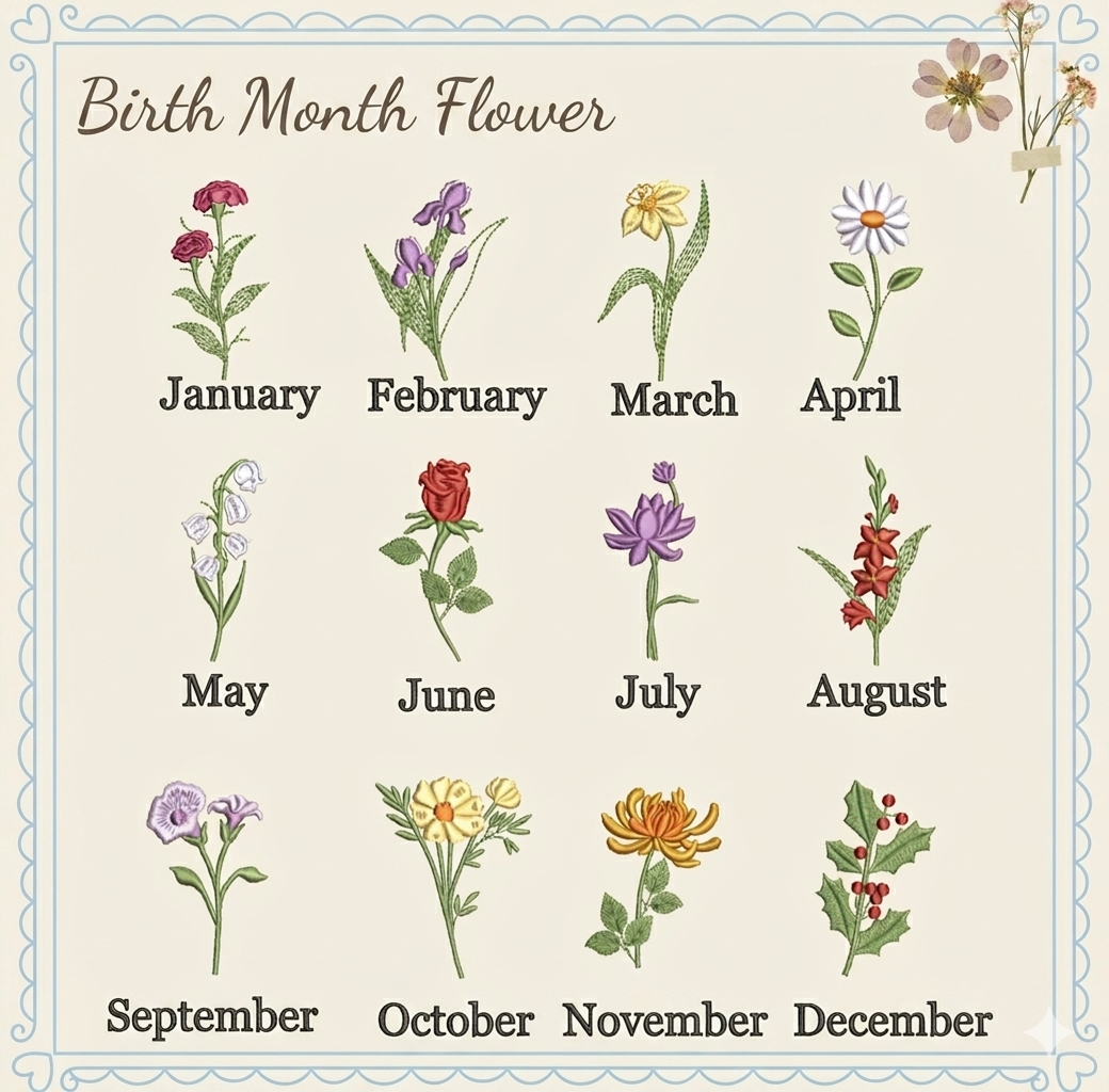 Custom Embroidered Birth Month Flower T-shirt