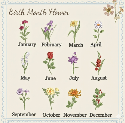 Custom Embroidered Birth Month Flower T-shirt
