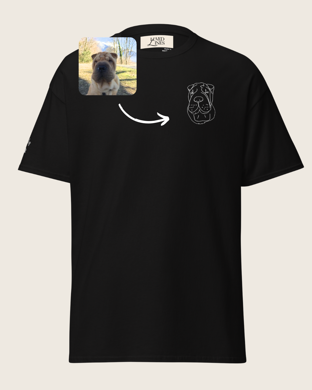 Custom Embroidered Black t-shirt with a dog picture